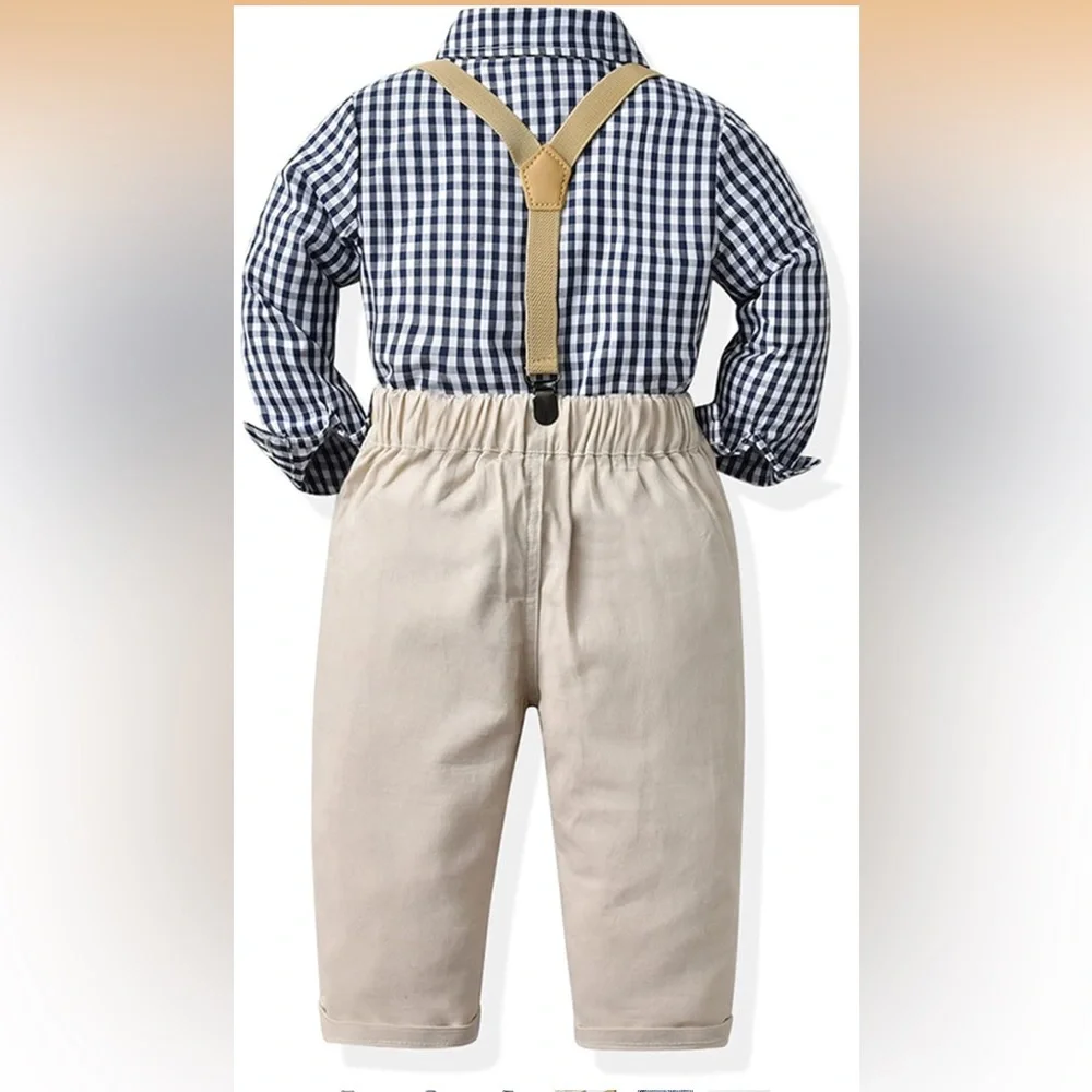NWT‎ Kids Checkered Shirt and Suspender Set 6 X64